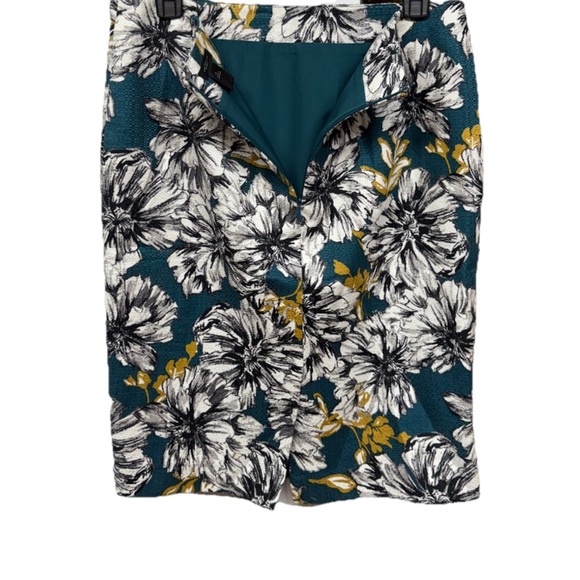 Ann Taylor Factory Floral Pencil Skirt Teal Mustard Jacquard Textured - Size 8 - Picture 4 of 5